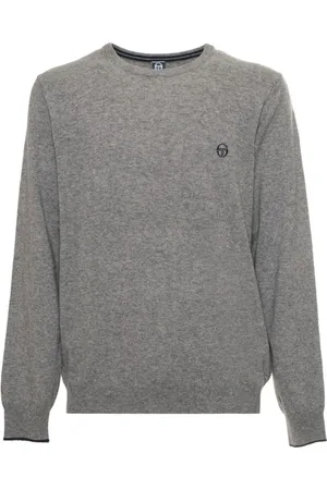 Sergio Tacchini Stickade tröjor & koftor, Herr, M, Solid rund hals Cashmere ullblandad tröja med synligt logotyp