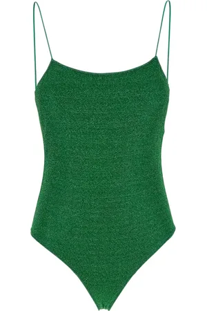 Oseree Badkläder, Dam, S, Grön Lurex Baddräkt med Öppen Rygg