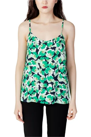 JACQUELINE DE YONG Topp, Dam, M, Bomull, Grön Blommig V-ringad Cami Topp