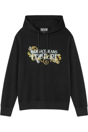 VERSACE Sweatshirts & Hoodies, Herr, L, Bomull, Svart Huva med Logotyp
