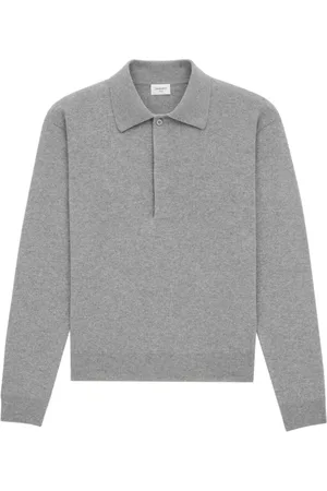 Saint Laurent Stickade tröjor & koftor, Herr, S, Grå Ull Polo Långärmad