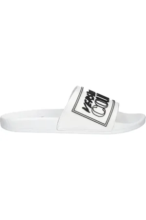 VERSACE Skor, Herr, 45 EU, Vita Slide Sandaler med Relief Logo