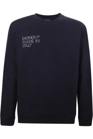 Dondup Sweatshirts & Hoodies, Herr, L, Bomull, Blå Crew-neck Sweatshirt med Logo Print