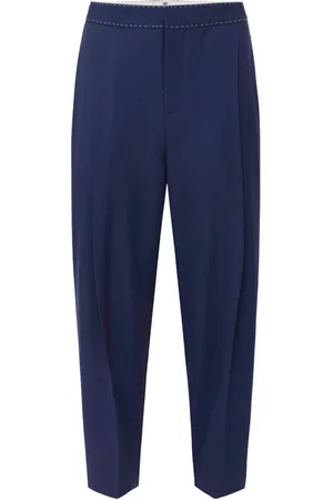 Elisabetta Franchi Byxor, Dam, M, Blå Cropped Ullbyxor Chic Look