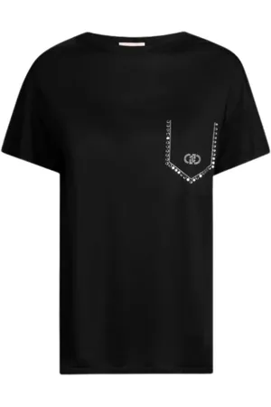 Liu Jo Topp, Dam, XS, Bomull, Kortärmad bomullst-shirt med strassbokstäver