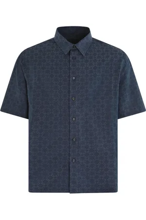 Givenchy Skjorta, Herr, M, Monogram Blå Skjorta Glänsande Herr
