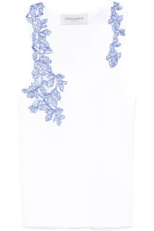 ERMANNO SCERVINO Topp, Dam, S, Vit Ärmlös Topp med Ribbade Detaljer