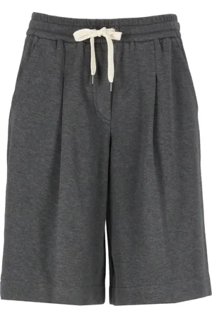 Brunello Cucinelli Shorts, Dam, M, Bomull, Grå Bomull Bermuda Shorts Elastisk Midja