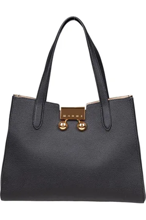 Marni Väska, Dam, ONE Size, Läder, Svart läder tote väska med dubbel handtag