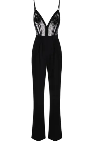 Elisabetta Franchi Jumpsuits & Playsuits, Dam, S, Svart Spetsbroderad Jumpsuit