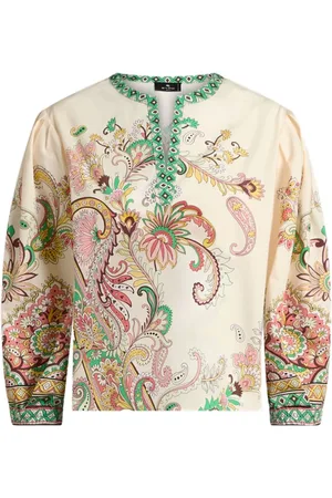 Etro Blusar & Skjortor , Dam, S, Bomull, Beige V-Neck Paisley Sweater