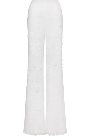 Alberta Ferretti Byxor, Dam, M, Bomull, Vita Utställda Blommiga Byxor