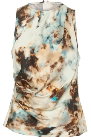 Gestuz Topp, Dam, XS, Draped Print Blus Blå Brun Rost