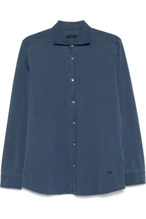 FAY Skjorta, Herr, 2Xl, Blå Button-Up Skjorta med Logobroderi