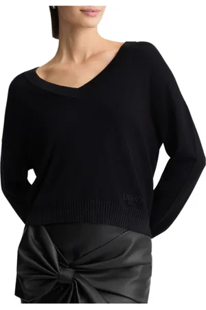 Liu Jo Stickade tröjor & koftor, Dam, M, Polyester, Svart tröja med stil Ta5062 Ms49I