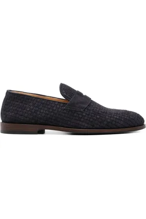 Brunello Cucinelli Skor, Herr, 41 EU, Läder, Marinblå Läderloafers med Logo