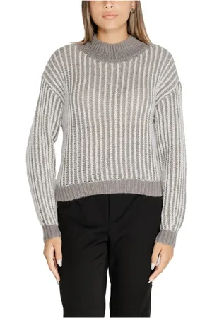 JACQUELINE DE YONG Stickade tröjor & koftor, Dam, 2Xl, Polyester, Grå Ribbstickad Tröja