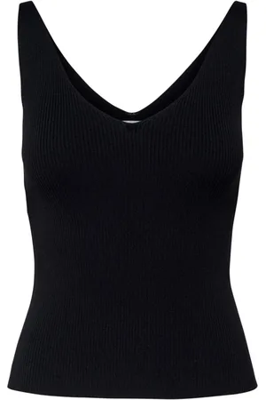 JACQUELINE DE YONG Topp, Dam, L, Nylon, Svart Ribbstickad V-ringad Tank Top