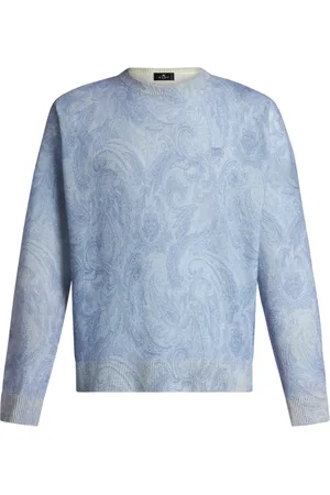 Etro Stickade tröjor & koftor, Herr, XL, Blå Ull Crew-Neck Tröja med Paisley