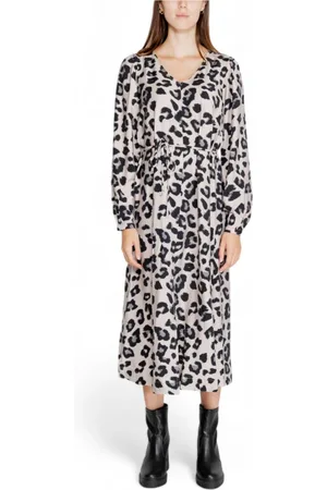 JACQUELINE DE YONG Klänning, Dam, S, Nylon, Leopardmönstrad V-ringad Midi Klänning