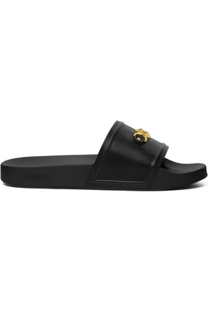 VERSACE Skor, Herr, 40 EU, Läder, Svarta Läder Slip-On Sandaler