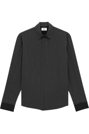 Saint Laurent Skjorta, Herr, XL, Randig silkeskjorta med dolda knappar