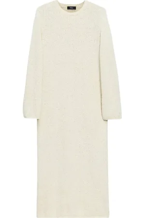 THEORY Klänning, Dam, S, Bomull, Offwhite Bouclé Midi Klänning