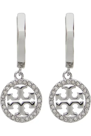 Tory Burch Accessoarer, Dam, ONE Size, Snygga Metallörhängen med Logotypcharm
