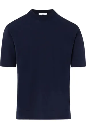 Paolo Pecora Stickade tröjor & koftor, Herr, 2Xl, Bomull, Marinblå Kortärmad Tröja