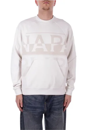 Napapijri Sweatshirts & Hoodies, Herr, M, Bomull, Vit Logga Framficka Tröja