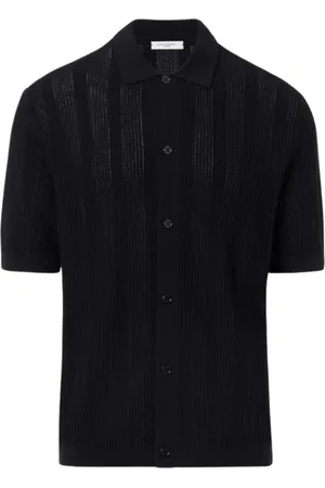 Paolo Pecora Stickade tröjor & koftor, Herr, 2Xl, Bomull, Svart kortärmad stickad skjorta