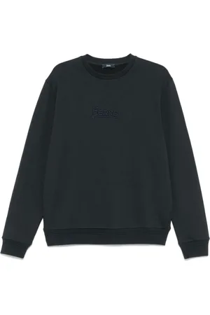 HERNO Sweatshirts & Hoodies, Herr, XL, Bomull, Midnattsblå Sweatshirt med Broderat Logotyp