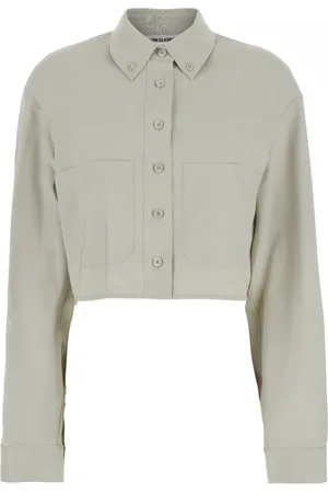 Low Classic Skjorta, Dam, M, Bomull, Khaki Grön Crop Skjorta med Fickor