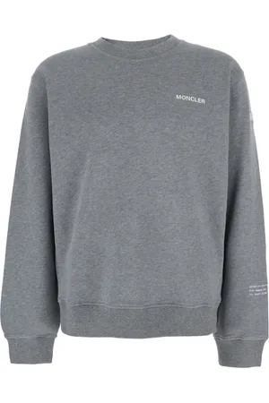 Moncler Sweatshirts & Hoodies, Herr, L, Bomull, Grå Logo Crewneck Tröja Bomull Man