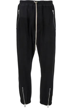 Rick Owens Byxor, Herr, L, Svarta ull track pants med oversized dragsko