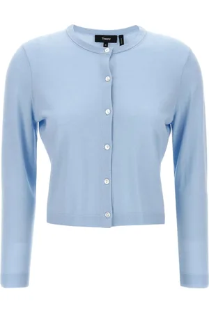 THEORY Stickade tröjor & koftor, Dam, M, Blå Crewneck Cardigan Slim Fit