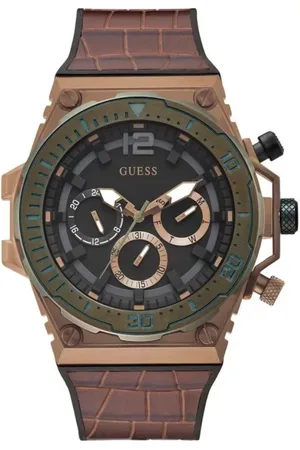 Guess Accessoarer, Herr, ONE Size, Brun Silikon Kvarts Analog Klocka