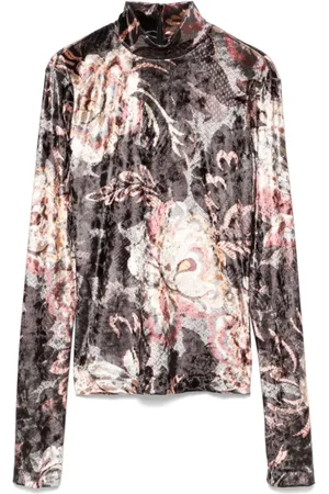 Etro Blusar & Skjortor , Dam, S, Svart Blommig Sammetströja