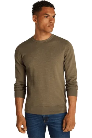 Calvin Klein Stickade tröjor & koftor, Herr, XL, Bomull, Grön Bi Stickad Tröja