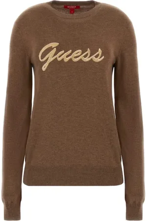 Guess Stickade tröjor & koftor, Dam, M, Polyester, Logo Ulltröja - Brun