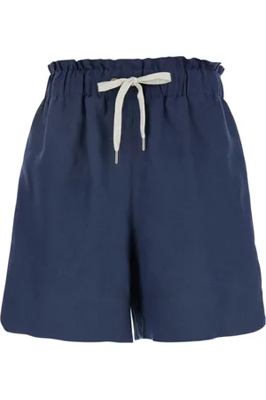 ELEVENTY Shorts, Dam, M, Linne, Blå Linne Dragsko Midja Shorts Kvinna