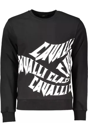 Roberto Cavalli Sweatshirts & Hoodies, Herr, L, Bomull, Svart bomullströja för män