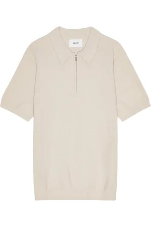 NN.07 Topp, Herr, XL, Polyester, Zip Polo Stickad Ecru