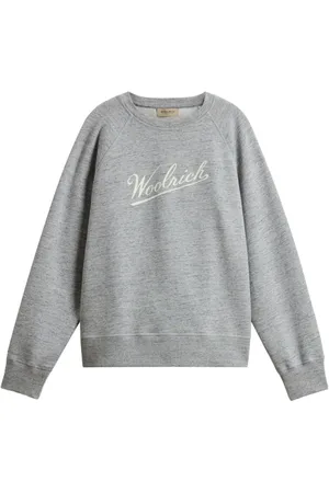 Woolrich Sweatshirts & Hoodies, Dam, L, Grå Crew Neck Sweater med Logo Print