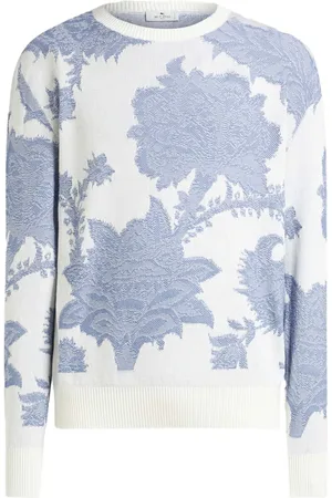 Etro Stickade tröjor & koftor, Herr, XL, Läder, Vit Blommig Tröja Herrkläder