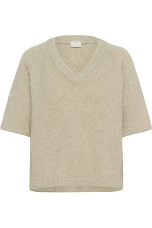 Kaffe Stickade tröjor & koftor, Dam, XS, V-Neck Pullover Sweater Feather Gray Melange