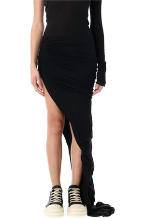 Rick Owens Kjol, Dam, M, Bomull, Svart Bomull Wrap Kjol Hög Split