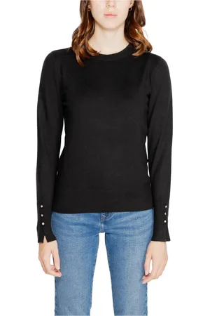 JACQUELINE DE YONG Stickade tröjor & koftor, Dam, S, Polyester, Svart Stickad Rund Hals Tröja