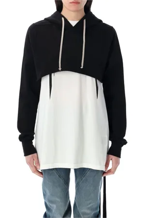 Rick Owens Sweatshirts & Hoodies, Dam, S, Bomull, Svart Cropped Hoodie Topwear
