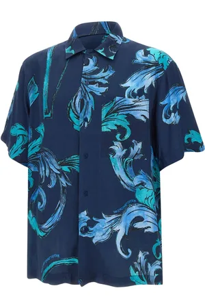 VERSACE Skjorta, Herr, XL, Barockmönster Blå Teal Skjorta